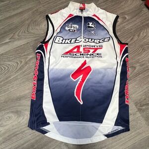 Giordana BikeSource Cycling Sleeveless Jersey Full Zip White Blue‎ Red 0111